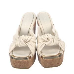 Jimmy Choo Leather Bow Platform Slides Size 7.5